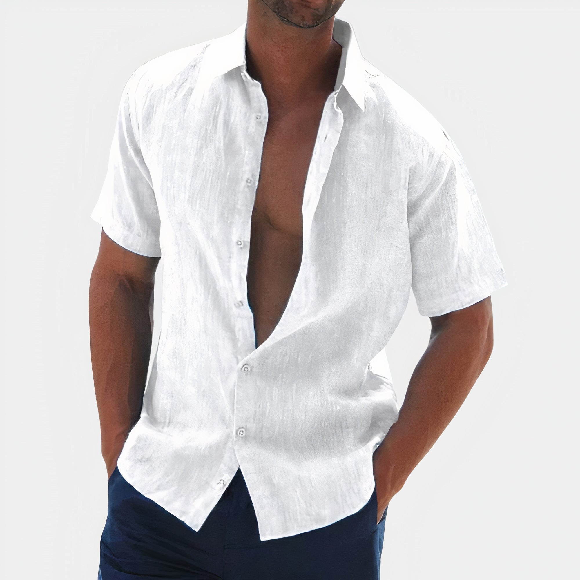 Short Sleeve Shirt - Men's Collared Button-Up Shirt for Summer-Blouses_M-Chaps of London-White-S-Chaps of London