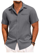 Short Sleeve Shirt - Men's Lightweight Collared Button-Up Shirt-Men Shirts-Chaps of London-Gray-M-Chaps of London