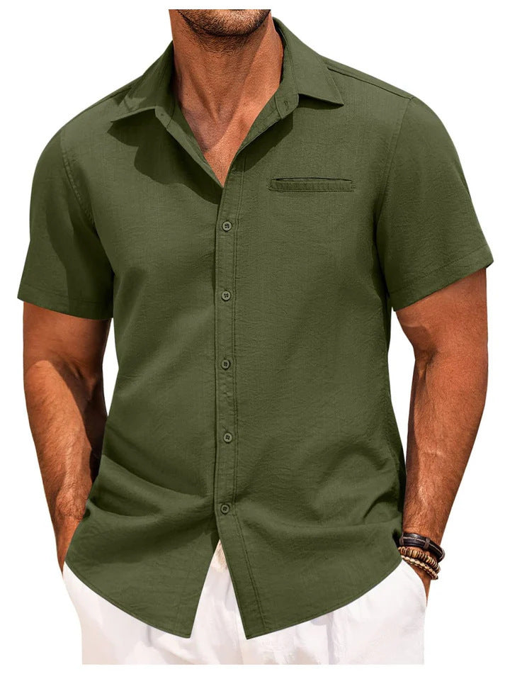Short Sleeve Shirt - Men's Lightweight Collared Button-Up Shirt-Men Shirts-Chaps of London-Green-M-Chaps of London