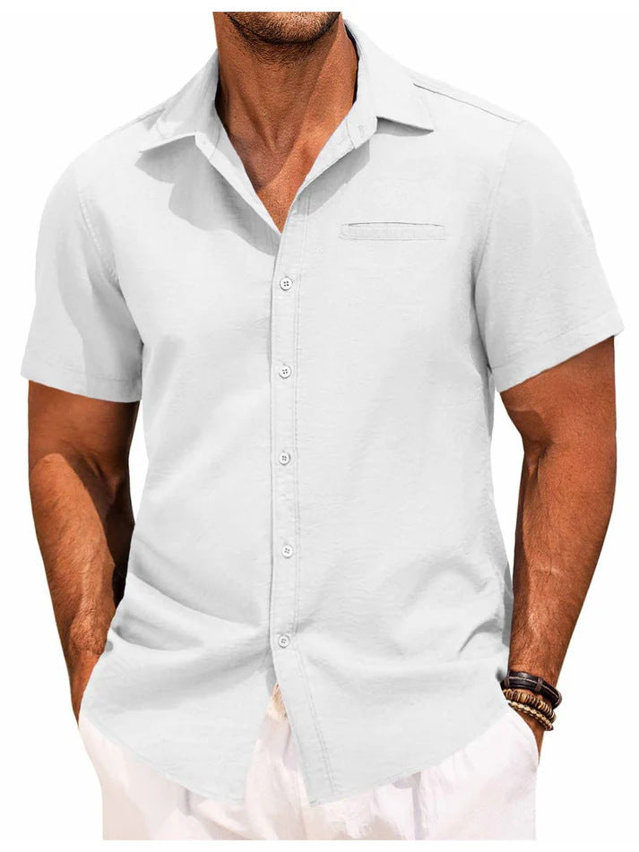 Short Sleeve Shirt - Men's Lightweight Collared Button-Up Shirt-Men Shirts-Chaps of London-White-M-Chaps of London