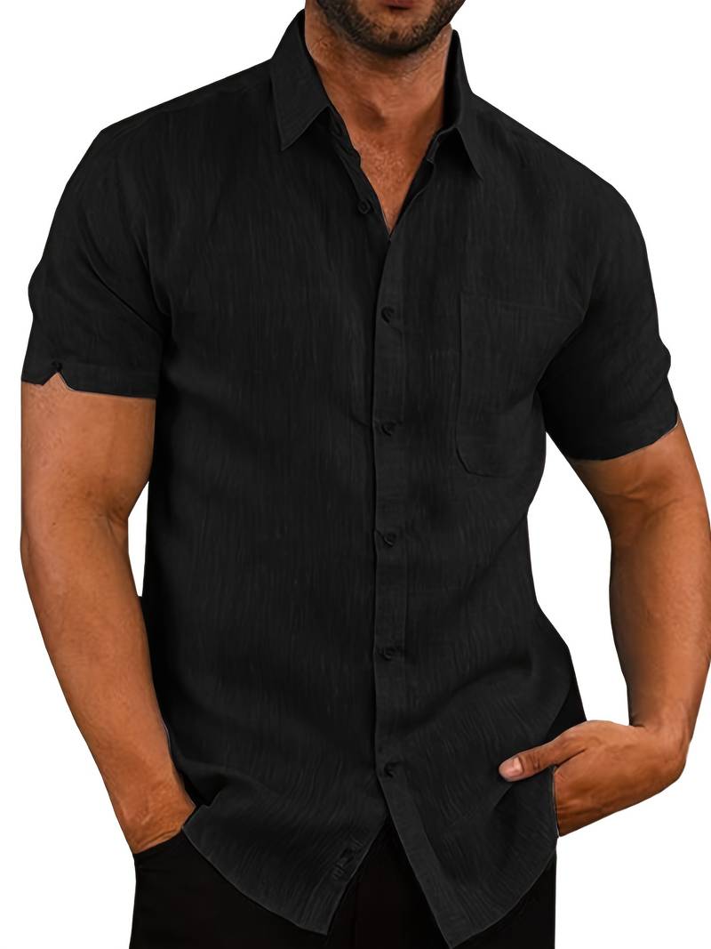 Short Sleeve Shirt - Men's Lightweight Collared Button-Up Shirt-Shirt-Chaps of London-Black-XS-Chaps of London