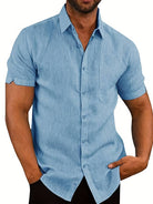 Short Sleeve Shirt - Men's Lightweight Collared Button-Up Shirt-Shirt-Chaps of London-Blue-XS-Chaps of London