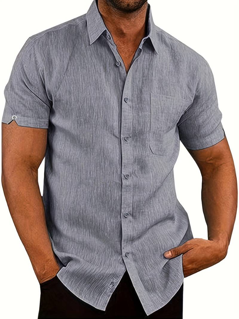 Short Sleeve Shirt - Men's Lightweight Collared Button-Up Shirt-Shirt-Chaps of London-Grey-XS-Chaps of London