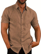 Short Sleeve Shirt - Men's Lightweight Collared Button-Up Shirt-Shirt-Chaps of London-Khaki-XS-Chaps of London