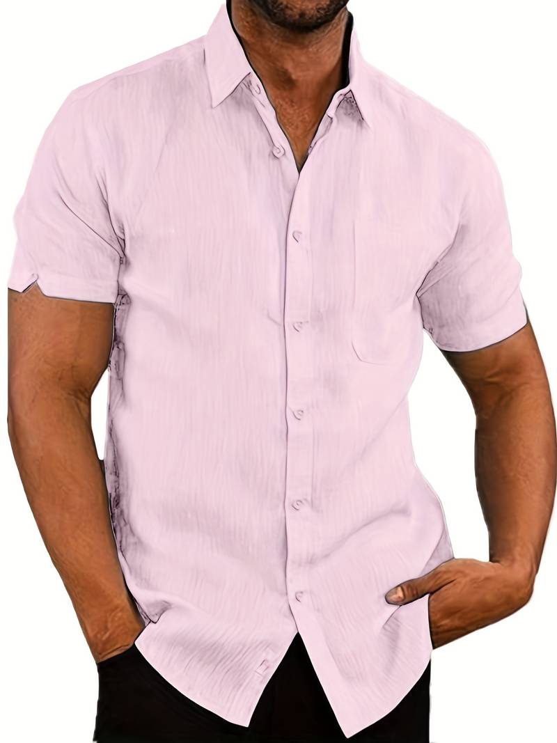 Short Sleeve Shirt - Men's Lightweight Collared Button-Up Shirt-Shirt-Chaps of London-Pink-XS-Chaps of London