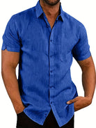 Short Sleeve Shirt - Men's Lightweight Collared Button-Up Shirt-Shirt-Chaps of London-Vibrant Blue-XS-Chaps of London