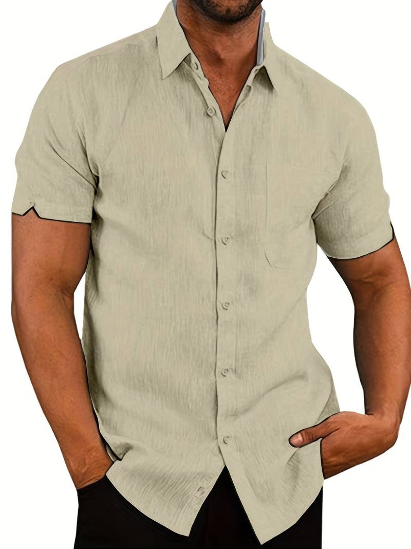 Short Sleeve Shirt - Men's Lightweight Collared Button-Up Shirt-Shirt-Chaps of London-Wheat Colors-XS-Chaps of London