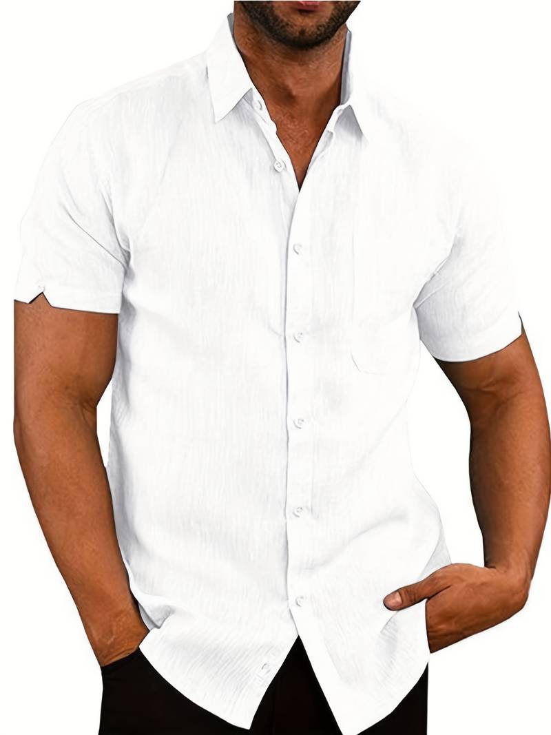 Short Sleeve Shirt - Men's Lightweight Collared Button-Up Shirt-Shirt-Chaps of London-White-XS-Chaps of London