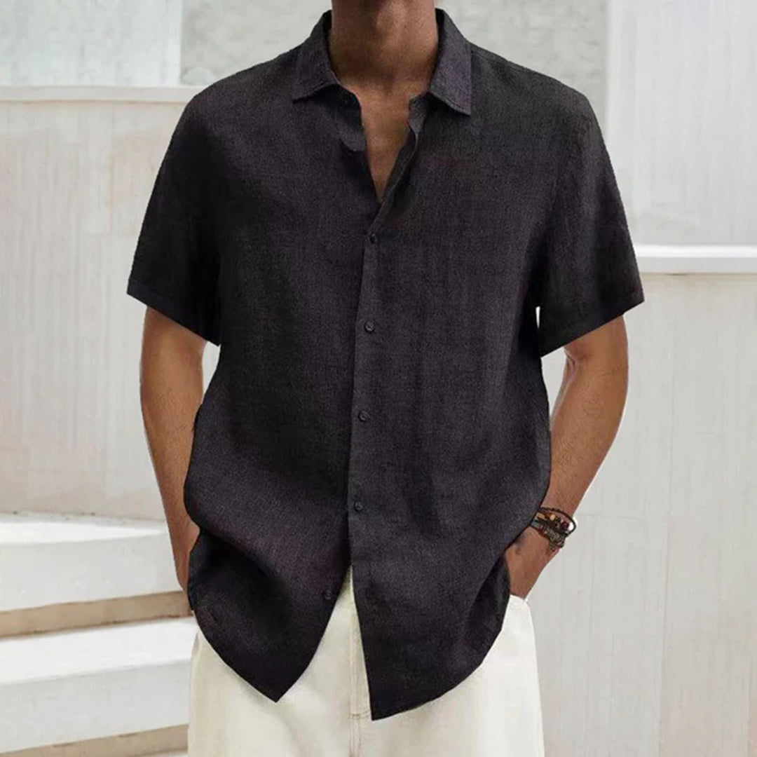 Short Sleeve Shirt - Men's Lightweight Loose Fit Button-Up Shirt for Summer-Fashion Men Shirt Camp Summer-Chaps of London-Black-S-Chaps of London