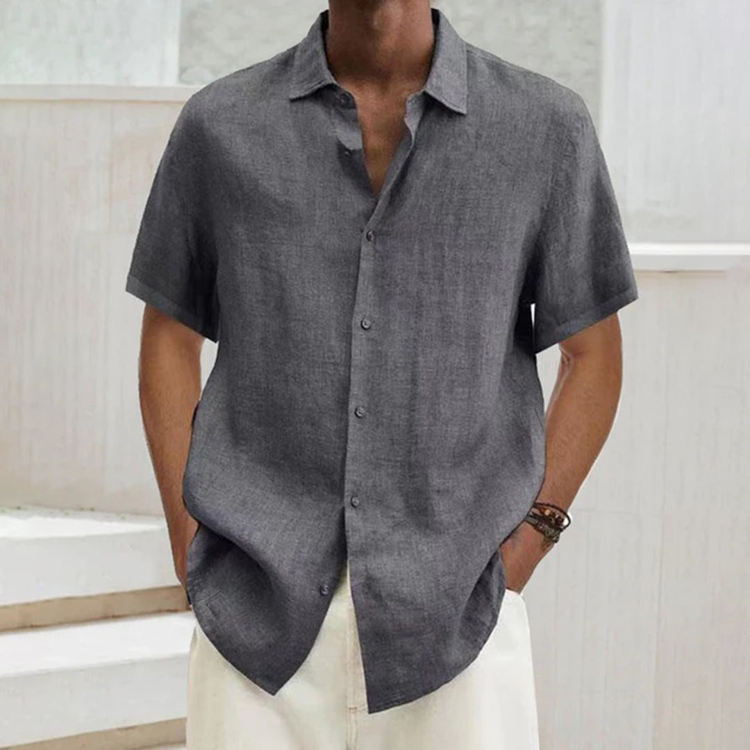 Short Sleeve Shirt - Men's Lightweight Loose Fit Button-Up Shirt for Summer-Fashion Men Shirt Camp Summer-Chaps of London-Dark Gray-S-Chaps of London
