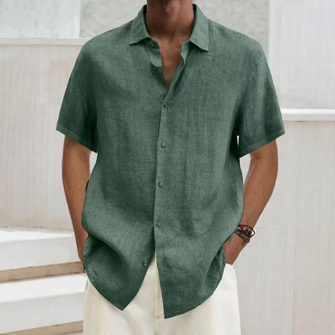 Short Sleeve Shirt - Men's Lightweight Loose Fit Button-Up Shirt for Summer-Fashion Men Shirt Camp Summer-Chaps of London-Green-S-Chaps of London