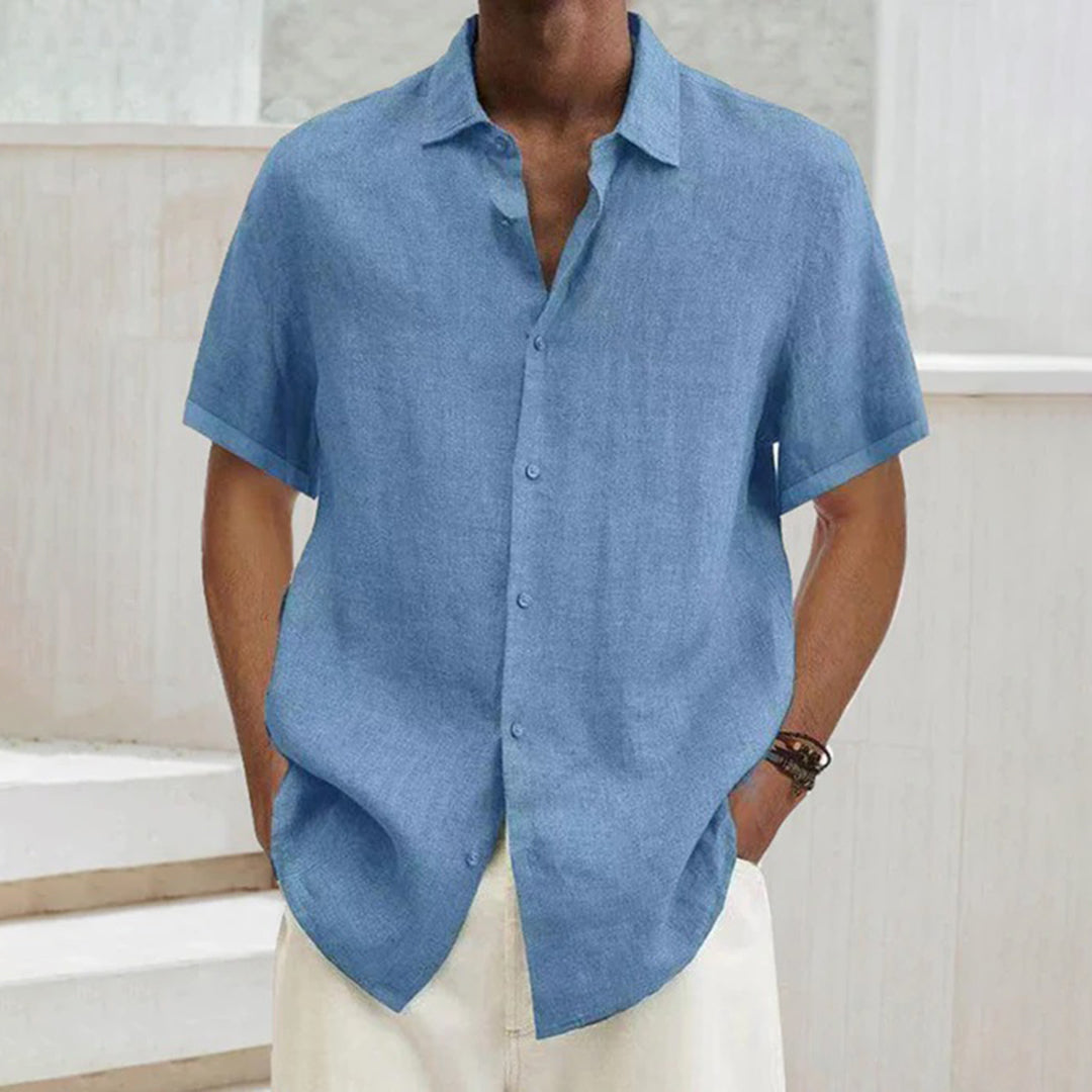 Short Sleeve Shirt - Men's Lightweight Loose Fit Button-Up Shirt for Summer-Fashion Men Shirt Camp Summer-Chaps of London-Light Blue-S-Chaps of London