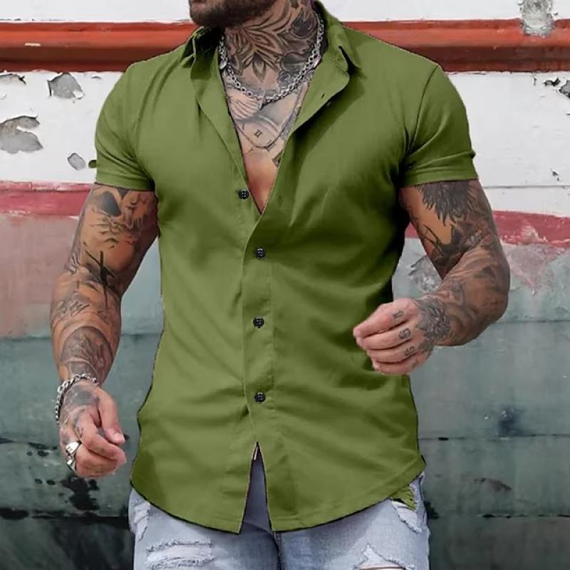 Short Sleeve Shirt - Men's Slim Fit Button-Up Collared Shirt-Chaps of London-Green-S-Chaps of London