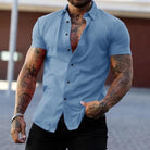 Short Sleeve Shirt - Men's Slim Fit Button-Up Collared Shirt-Chaps of London-Light Blue-S-Chaps of London