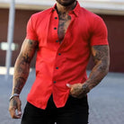 Short Sleeve Shirt - Men's Slim Fit Button-Up Collared Shirt-Chaps of London-Red-S-Chaps of London