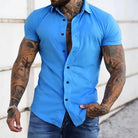 Short Sleeve Shirt - Men's Slim Fit Button-Up Collared Shirt-Chaps of London-Royal Blue-S-Chaps of London