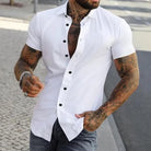 Short Sleeve Shirt - Men's Slim Fit Button-Up Collared Shirt-Chaps of London-White-S-Chaps of London