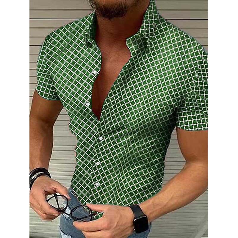 Short Sleeve Shirt - Pattern - Slim Fit - Button-Up Shirt - Men's Shirts-Men's Short Sleeve Shirt-Chaps Herrenmode-Chaps of London