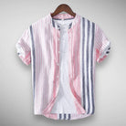 Short Sleeve Shirt | Striped | Linen | Button-Up Shirt | Men's Shirts-Chaps of London-Pink-XS-Chaps of London