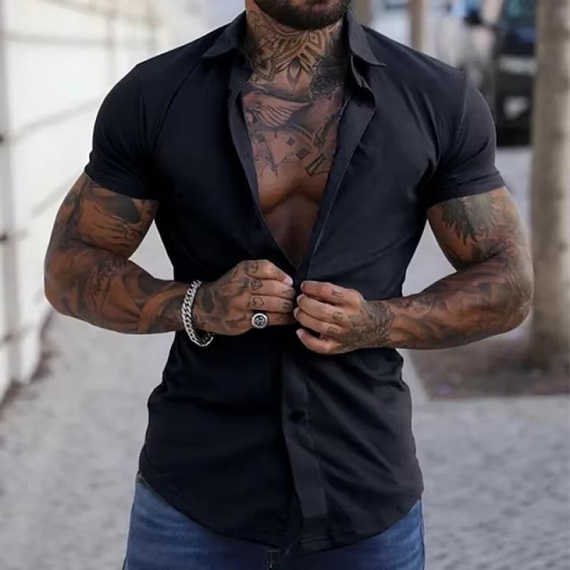 Short Sleeve Shirt | Stylish | Slim Fit | Button-up Shirt | Men's Shirts-Men's short sleeve top-Chaps of London-Black-M-Chaps of London