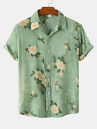 Short Sleeve Shirt - Turn Down Collar - Floral - Button-Up Shirt - Men's Shirts-Shirts-Chaps of London-Green-S-Chaps of London