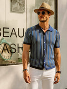 Short Sleeve Shirt | Vintage | Striped | Collared Shirt | Men's Shirts-Chaps of London-Blue-S-Chaps of London