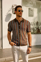 Short Sleeve Shirt | Vintage | Striped | Collared Shirt | Men's Shirts-Chaps of London-Brown-S-Chaps of London
