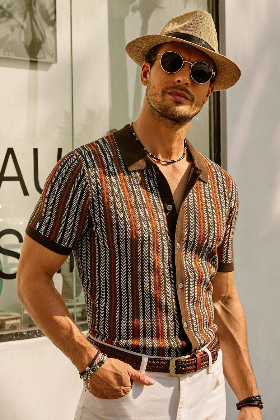 Short Sleeve Shirt | Vintage | Striped | Collared Shirt | Men's Shirts-Chaps of London-Chaps of London