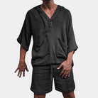 Shorts and Hoodie Set - Loose Fit - Boho - Two-Piece Set - Men's Clothing-Men Summer Set-Chaps of London-Black-S-Chaps of London