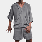 Shorts and Hoodie Set - Loose Fit - Boho - Two-Piece Set - Men's Clothing-Men Summer Set-Chaps of London-Grey-S-Chaps of London