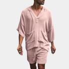 Shorts and Hoodie Set - Loose Fit - Boho - Two-Piece Set - Men's Clothing-Men Summer Set-Chaps of London-Pink-S-Chaps of London