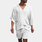 Shorts and Hoodie Set - Loose Fit - Boho - Two-Piece Set - Men's Clothing-Men Summer Set-Chaps of London-White-S-Chaps of London