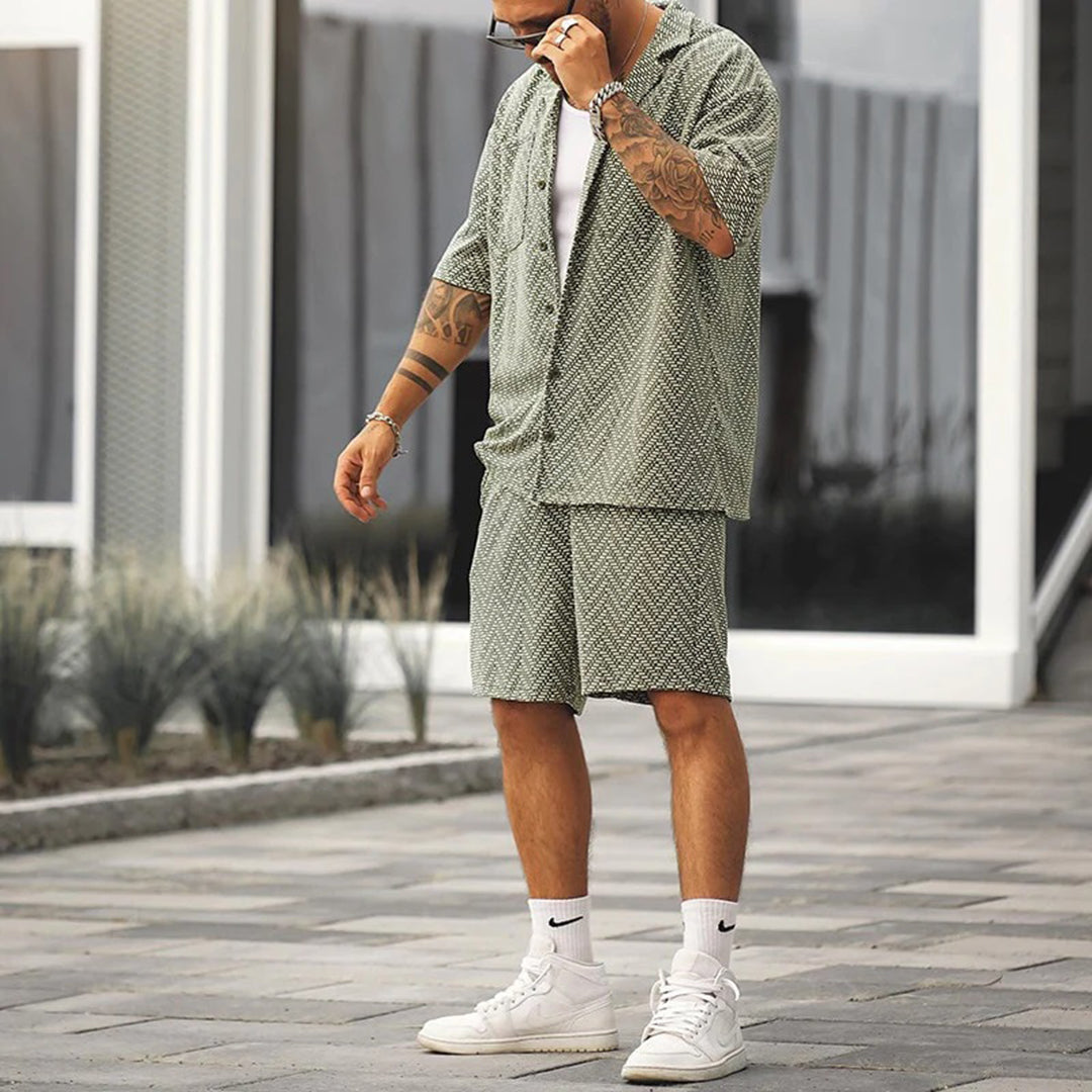 Shorts and Shirt Set | Button-Up | Short Sleeve | Two-Piece Set | Men's Summer Clothes-Men Summer Set-Chaps of London-Chaps of London