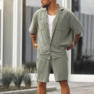 Shorts and Shirt Set | Button-Up | Short Sleeve | Two-Piece Set | Men's Summer Clothes-Men Summer Set-Chaps of London-Gray-green-S-Chaps of London
