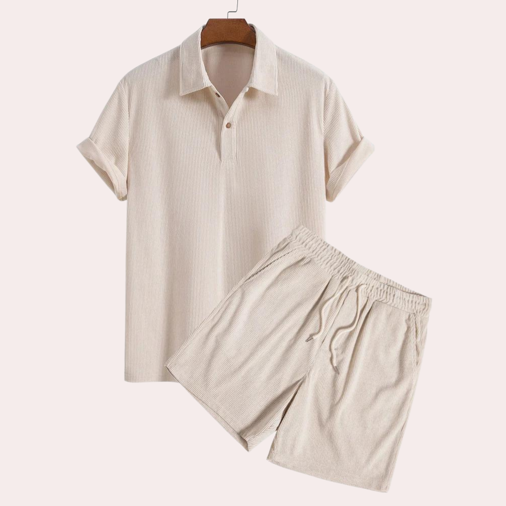 Shorts and Shirt Set - Corduroy - Polo T-Shirt - Two-Piece Set - Men's Summer Set-Fashion Men Set All-year-Chaps of London-Beige-S-Chaps of London