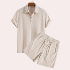 Shorts and Shirt Set - Corduroy - Polo T-Shirt - Two-Piece Set - Men's Summer Set-Fashion Men Set All-year-Chaps of London-Beige-S-Chaps of London
