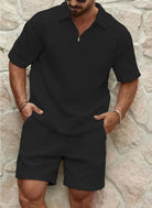 Shorts and Shirt Set - Men's Short Sleeve Polo Two-Piece Set for Summer-Men Set-Chaps of London-Black-S-Chaps of London