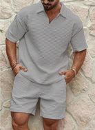 Shorts and Shirt Set - Men's Short Sleeve Polo Two-Piece Set for Summer-Men Set-Chaps of London-Gray-S-Chaps of London