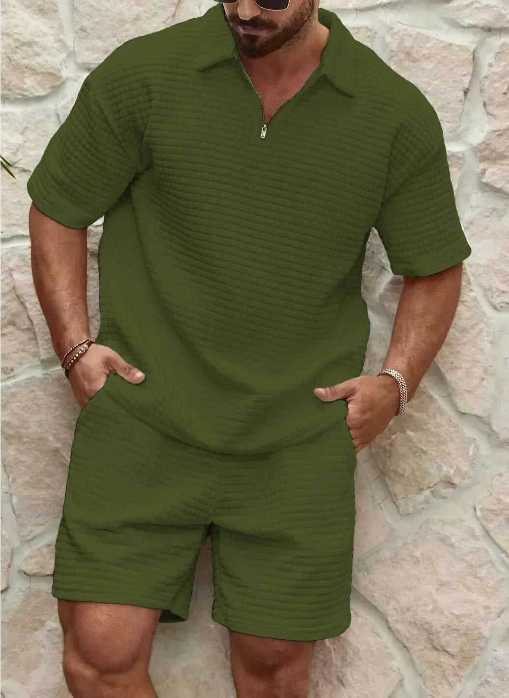 Shorts and Shirt Set - Men's Short Sleeve Polo Two-Piece Set for Summer-Men Set-Chaps of London-Green-S-Chaps of London