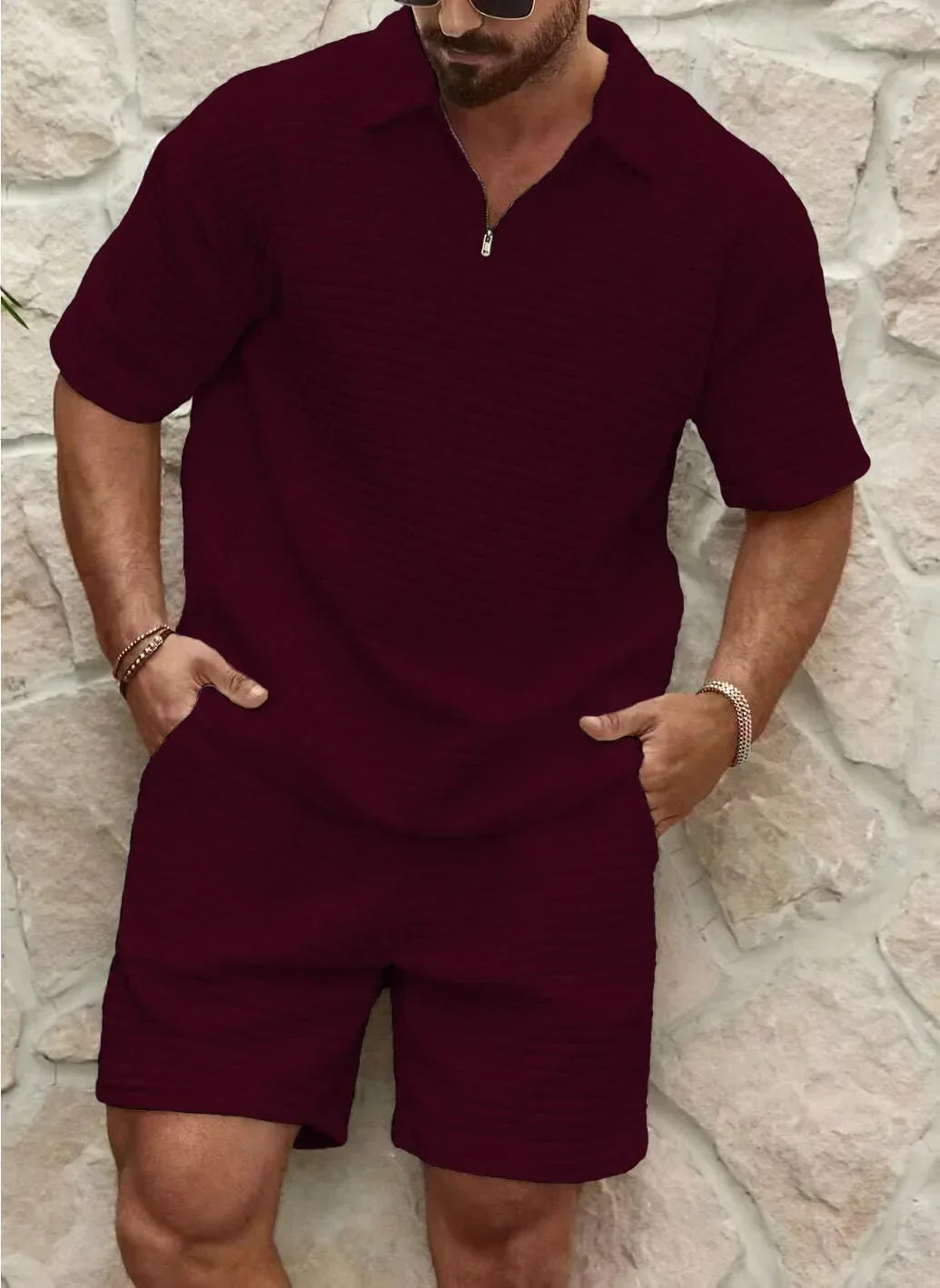 Shorts and Shirt Set - Men's Short Sleeve Polo Two-Piece Set for Summer-Men Set-Chaps of London-Red-S-Chaps of London