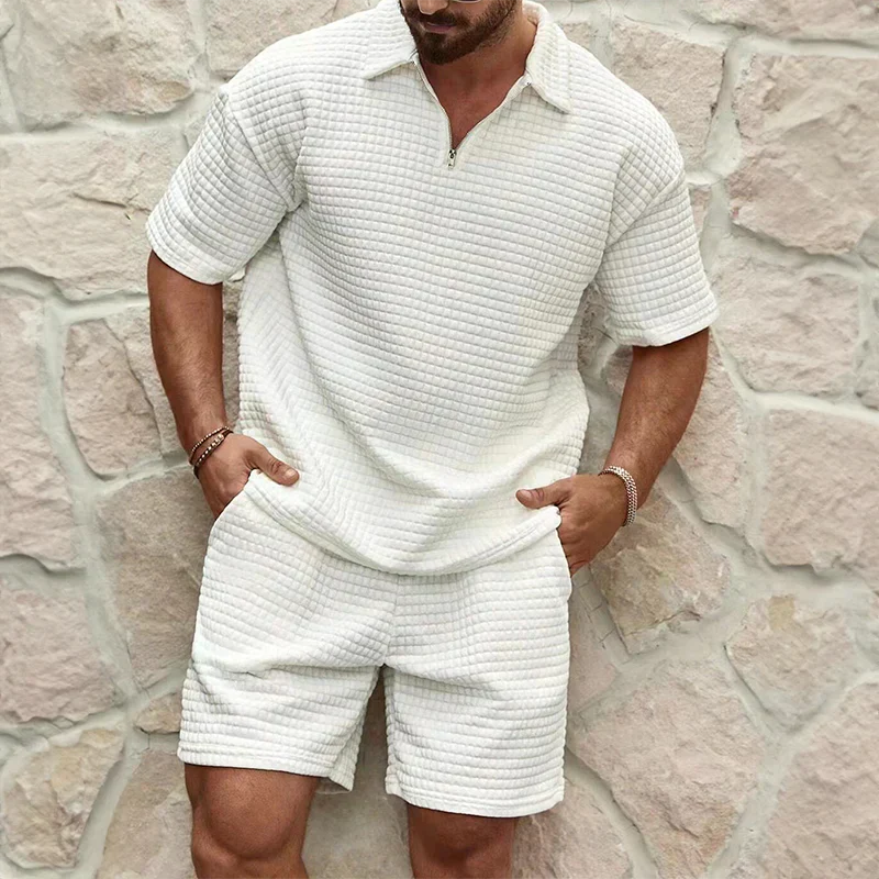 Shorts and Shirt Set - Men's Short Sleeve Polo Two-Piece Set for Summer-Men Set-Chaps of London-White-S-Chaps of London