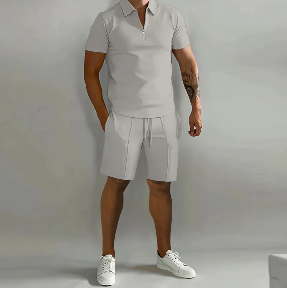 Shorts and Shirt Set | Quarter Zip | Short Sleeve | Two-Piece Set | Men's Summer Clothes-Chaps of London-Chaps of London