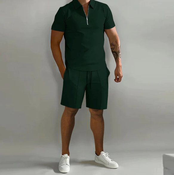 Shorts and Shirt Set | Quarter Zip | Short Sleeve | Two-Piece Set | Men's Summer Clothes-Chaps of London-Chaps of London