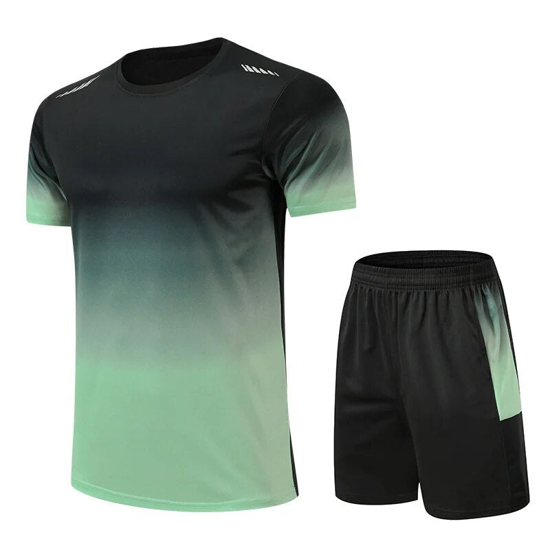Shorts and T-Shirt Set - Quick Dry - Workout - Activewear Set - Men's Sportswear-Outfit Set-Chaps of London-Green-S-Chaps of London