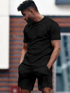 Shorts and T-shirt Set - Men's Round Neck Sweat Shorts Two-Piece Summer Sets-Kledingset man zomer-Chaps of London-Black-S-Chaps of London