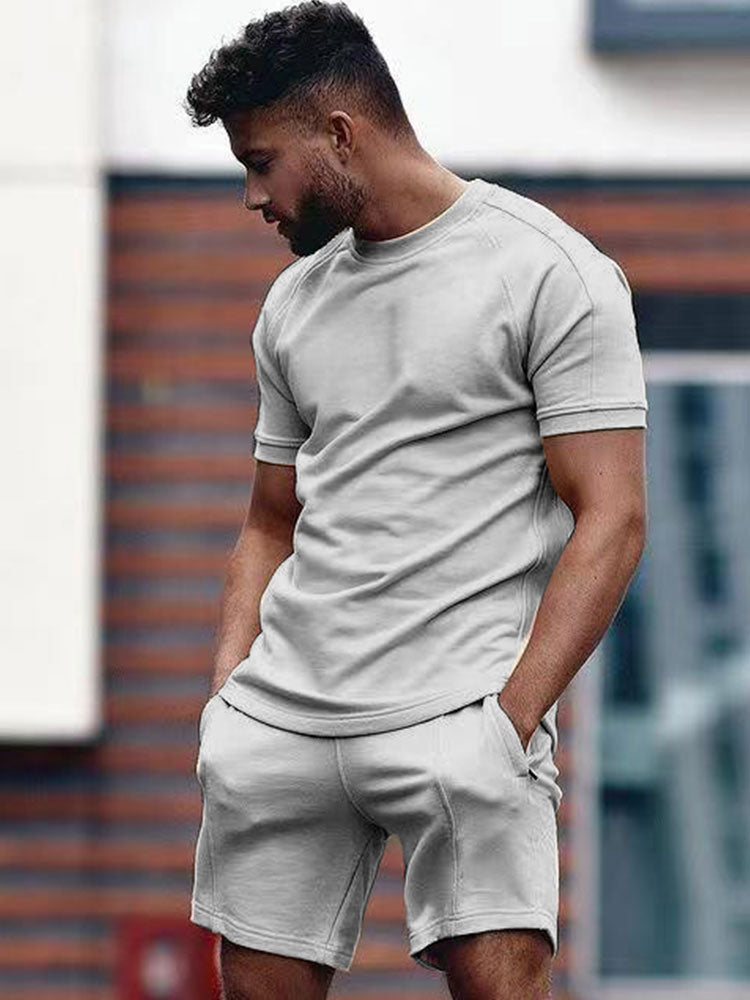 Shorts and T-shirt Set - Men's Round Neck Sweat Shorts Two-Piece Summer Sets-Kledingset man zomer-Chaps of London-Gray-S-Chaps of London
