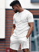 Shorts and T-shirt Set - Men's Round Neck Sweat Shorts Two-Piece Summer Sets-Kledingset man zomer-Chaps of London-White-S-Chaps of London