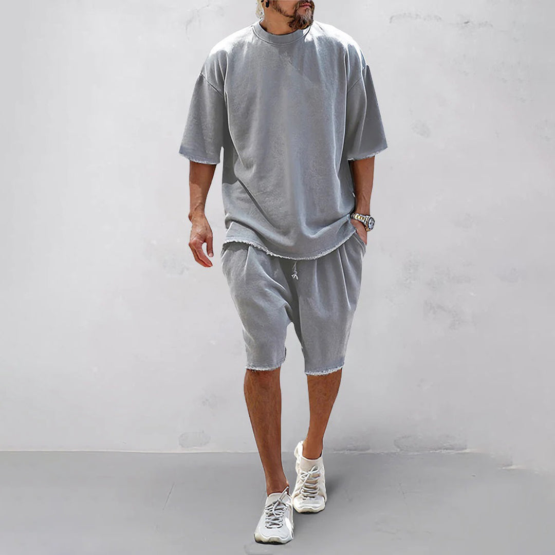 Shorts and Tshirt Set - Loose Fit - Oversized - Two-Piece Set - Men's Summer Clothes-Chaps of London-Light Gray-M-Chaps of London