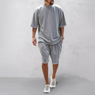 Shorts and Tshirt Set - Loose Fit - Oversized - Two-Piece Set - Men's Summer Clothes-Chaps of London-Light Gray-M-Chaps of London