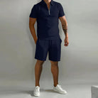 Shorts and Tshirt Set | Quarter Zip | Polo Shirt | Two-Piece Set | Men's Summer Clothes-Men Set-Chaps of London-Dark Blue-S-Chaps of London